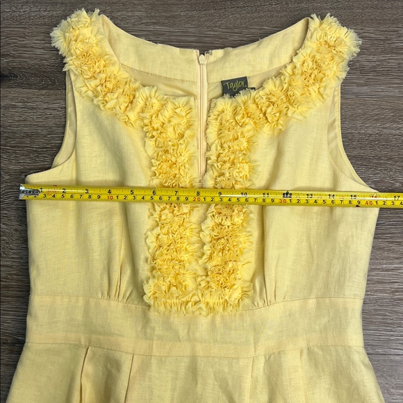 Taylor Yellow Linen Dress Sleeveless Ruffle Trim Shift Fit & Flare Size 6 - Picture 11 of 13